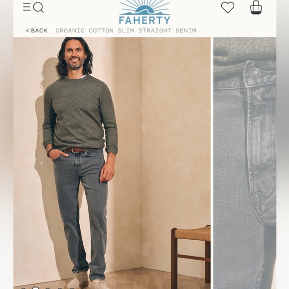 FAHERTY 36 x 32 olive green gray straight leg men’s jeans with a little stretch - Picture 1 of 8